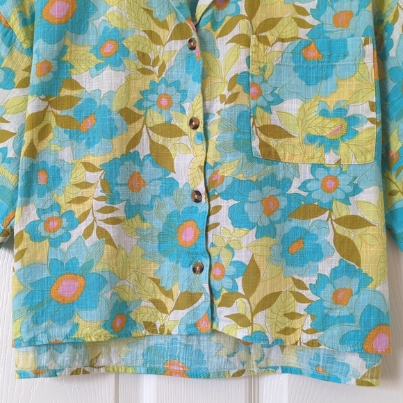 Billabong All Good Floral Woven Cotton Oversized Short Sleeve Button Down Top S - Picture 8 of 13